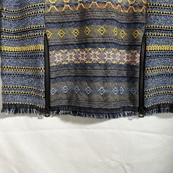 Lucky Brand Womens Sz XS Escape Bohemian Aztec Blue Sweater Exposed Zippers - Picture 14 of 16